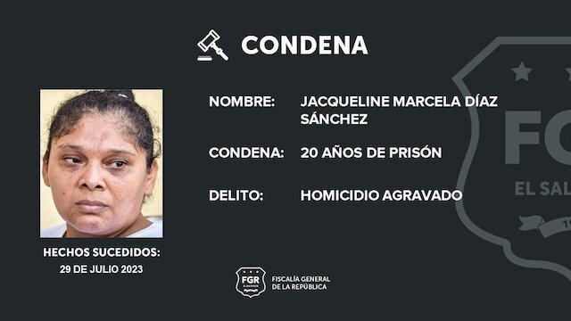 Jacqueline Marcela Díaz Sánchez condenada por 20 años por homicidio