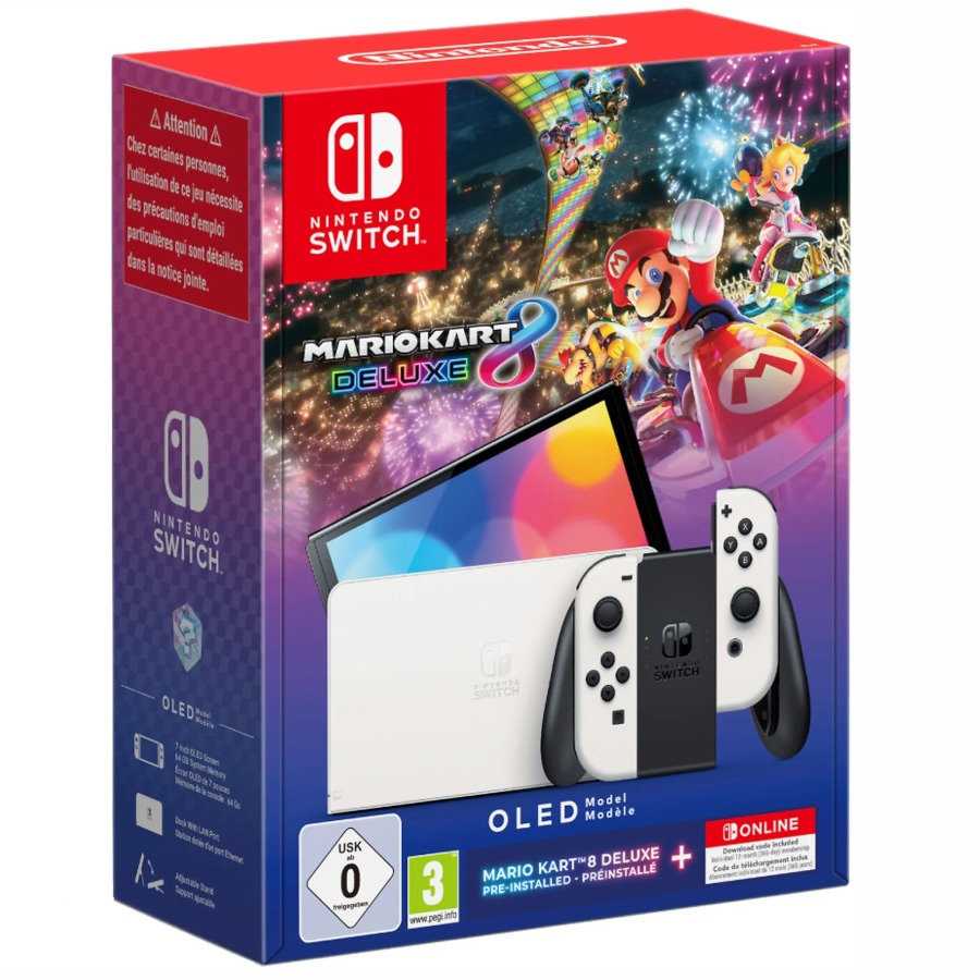 Nintendo Switch OLED + Mario Kart 8 Deluxe (preinstalado) + Minecraft + 12 meses de Nintendo Switch Online
