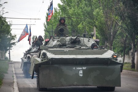 A Russia Backed Rebel Armored Fighting Vehicles Convoy Near Donetsk Eastern Ukraine May 30 2015