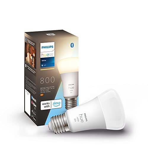 Philips Hue - Bombilla led inteligente, casquillo E27, Luz cálida regulable, 9W - 800 lumens, Bluetooth, Compatible con Zigbee y Alexa