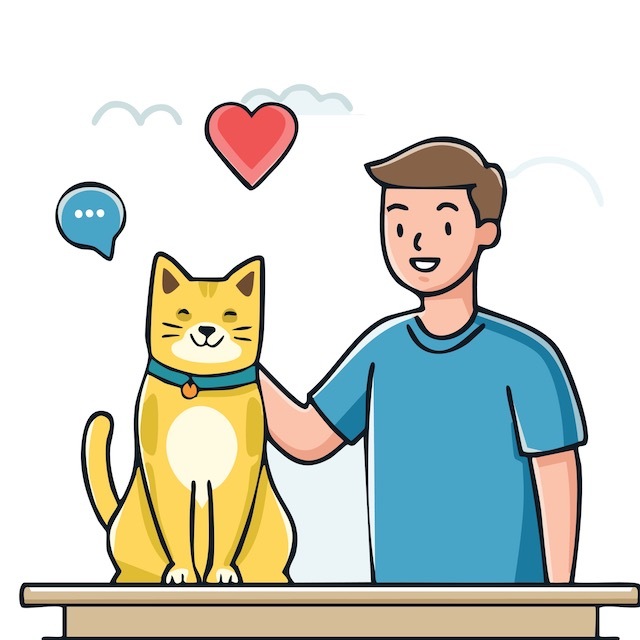 ILUSTRACIÓN MASCOTA GATO Y HOMBRE
