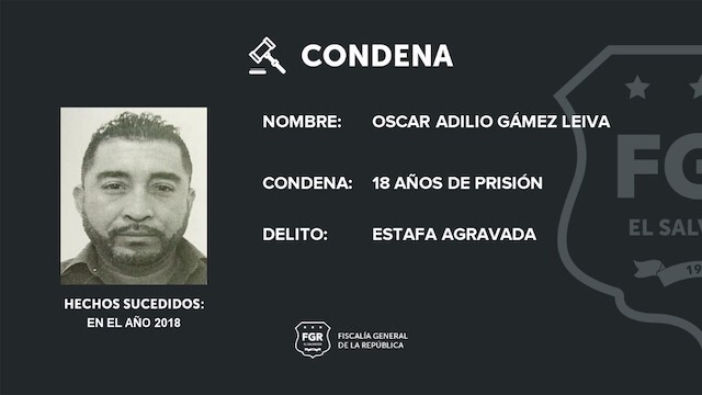Óscar Adilio Gámez Leiva, estafa agravada, 18 años de cárcel