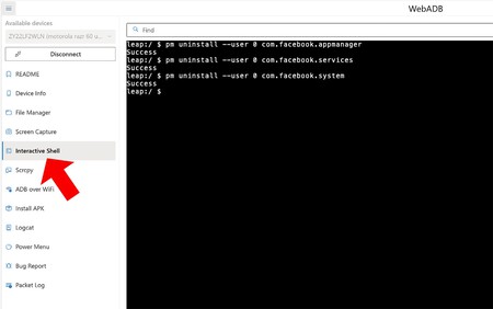 Apps eliminadas con el shell de ADB