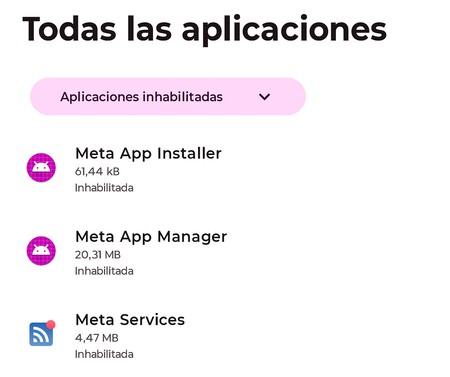 Apps de Meta preinstaladas en Android, ya inhabilitadas